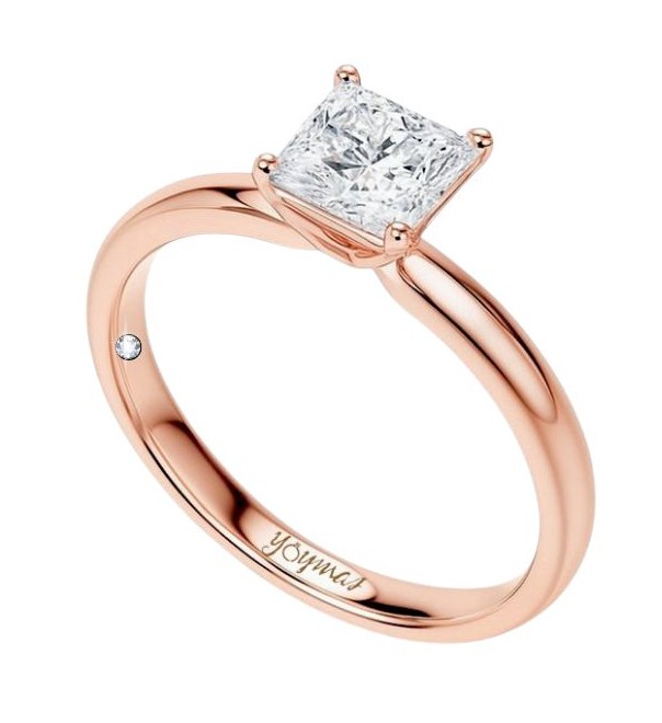 Anillo de compromiso con circonia cuadrada oro rosado 10k