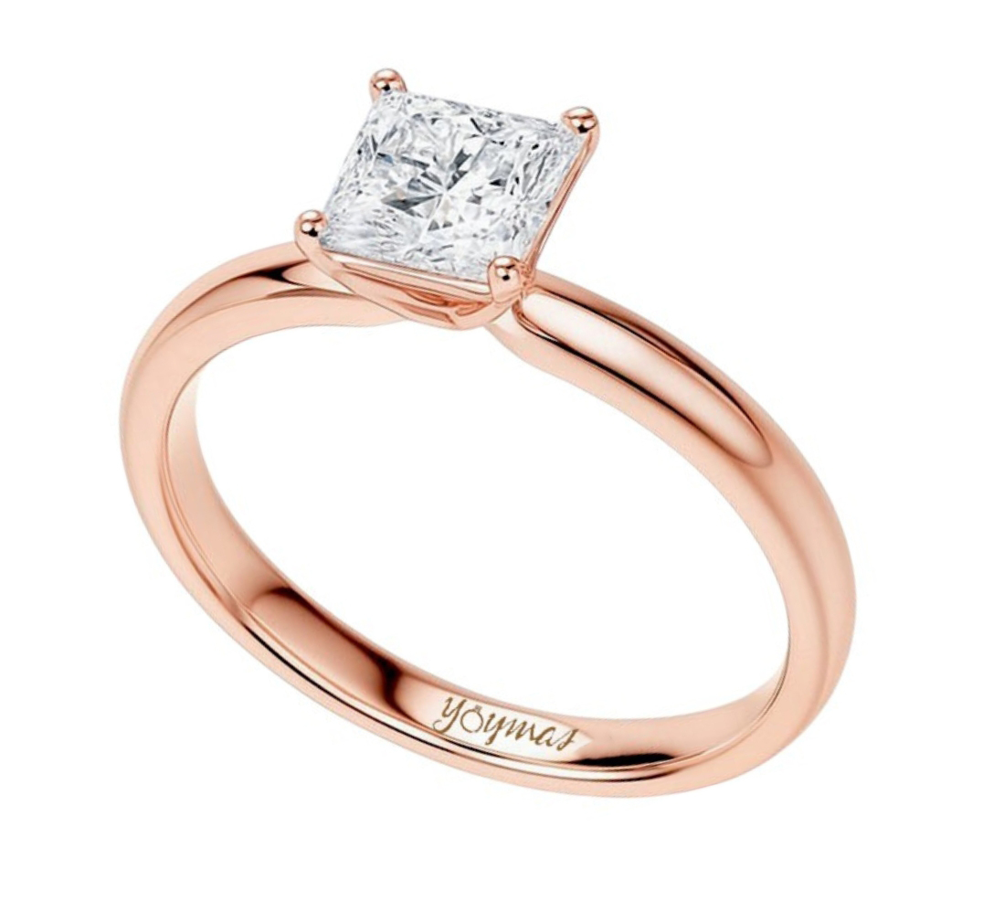 Anillo de compromiso con circonia cuadrada oro rosado 10k