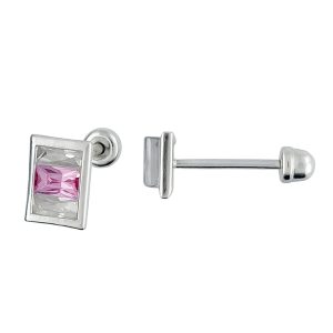 Aretes biselados con tres piedras baaguette