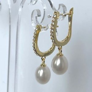 Aretes semi colgantes forma U circonias en medio cuerpo perla colgante 10mm dorados/ plateados