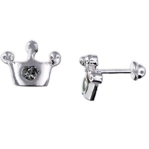 Aretes en forma de corona con corazón y circonia plata