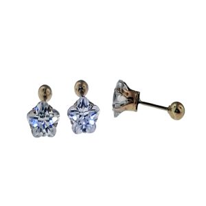 Aretes de corona piedra rosa flor de amichi Oro 10k