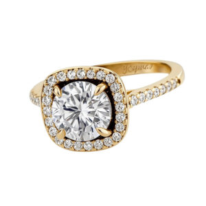 Anillo de compromiso corte almohada con circonias en oro 10K