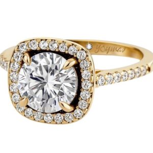 Anillo de compromiso corte almohada con circonias en oro 10K