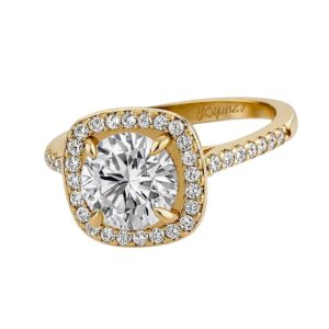 Anillo de compromiso corte almohada con circonias en oro 10K