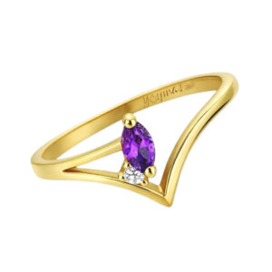 Anillo en forma de V con circonias oro 10k