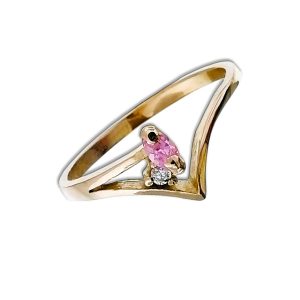 Anillo casual en V con circonias oro 10k