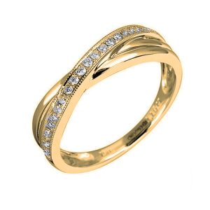 Argolla matrimonial de liston cruzado con circonias miligraneado oro 10k
