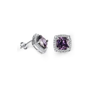 Aretes Con Piedra Cuadrada Con Halo De Circonias plata