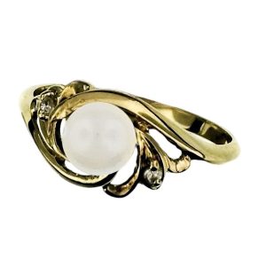 Anillo De Garra Y Perla Con Una Circonia A Cada Lateral Oro 10k