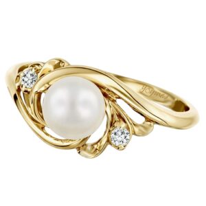 Anillo De Garra Y Perla Con Una Circonia A Cada Lateral Oro 10k