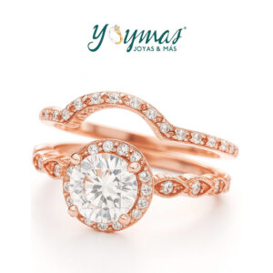 Anillo jacket con circonias en oro rosado 14k