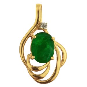 Dije Casual Con Piedra Esmeralda Legitima Y Diamante oro 14k