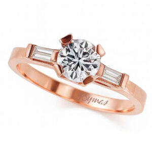 Anillo de compromiso con circonias Baguette y circonia oro rosado 10k