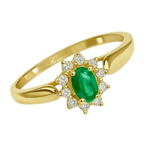 Anillo de compromiso con esmeralda y diamantes oro 10k