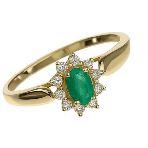 Anillo de compromiso con esmeralda y diamantes oro 10k