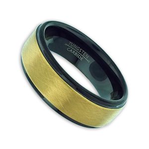Argolla Tungsteno 8mm centro dorado mate con orilla color negro