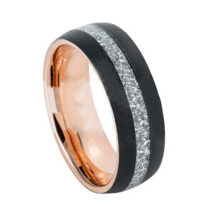 Argolla Tungsteno negro diseño meteorito orilla negra 8mm