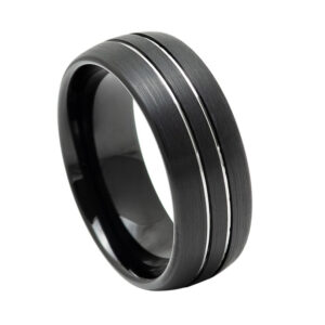  Argolla Tungsteno negro mate con líneas diamantadas 8mm