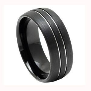  Argolla  Tungsteno 8mm color negro mateí con líneas diamantadas al centro