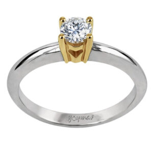 Anillo de promesa con circonia central y corazón calado en la montura en oro y plata
