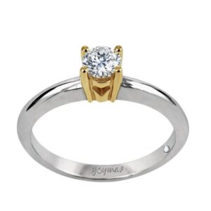 Anillo de promesa con circonia central y corazón calado en la montura en oro y plata