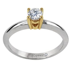Anillo de promesa con circonia central y corazón calado en la montura en oro y plata