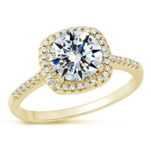 Anillo de compromiso con circonia cudrada y halo de circonias oro 10k
