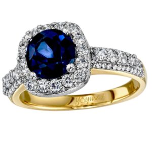 Anillo de compromiso con Zafiro y circonias oro blanco 10K