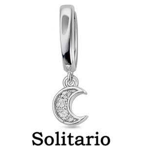 Arete de argolla huggies con dije colgante de luna con circonias plata