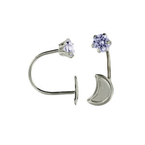 Aretes de telefono de luna y circonia plata