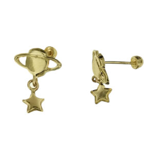 Aretes con forma de planeta saturno y estrella colgante