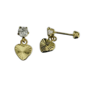 Aretes semi colgantes con circonia y pendiente de corazon