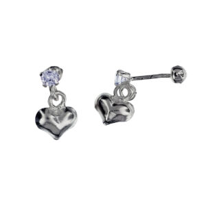 Aretes semi colgantes con circonia y dije de corazón plata