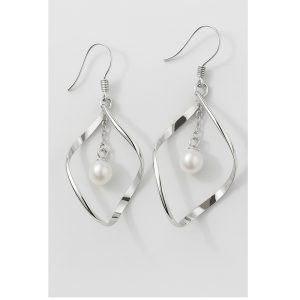 Aretes colgantes ondulados perla cultivada colgante plata