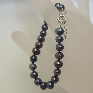 Pulsera perlas redondas 7mm negras plata