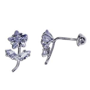 Aretes de flor con piedra de estrella y piedra en las hojas plata