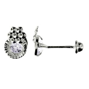 Aretes bisel con circonia de 4mm miligraneados y una flor metalica arriba plata