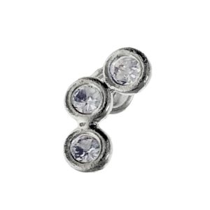 Arete soliatrio 3 circonias 2.5mm biseladas en fila plata