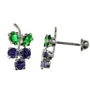 Aretes forma de uvas 2 circonias marquesas y 3circonias plata