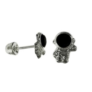 Aretes astronautas con circonia en bisel cuerpo metalico plata