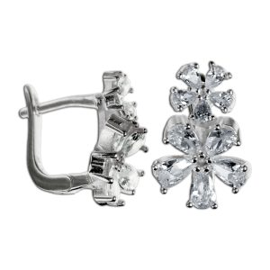 Aretes semi colgantes de flor con circonias plata