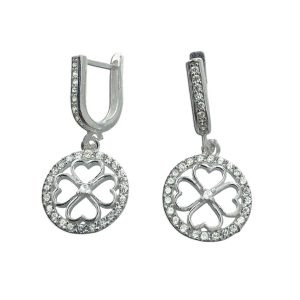 Aretes semi colgantes dije 4 corazones en trébol con circonias plata
