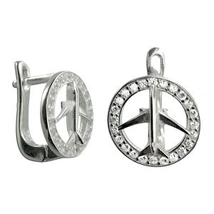 Aretes semi colgantes dije redondo con avion con circonias plata