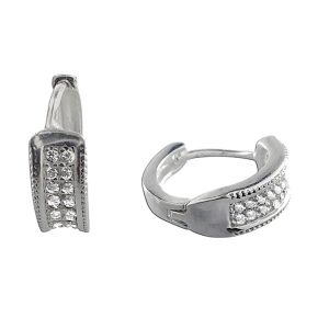 Aretes huggies doble fila de circonias y miligraneado a cada lado plata