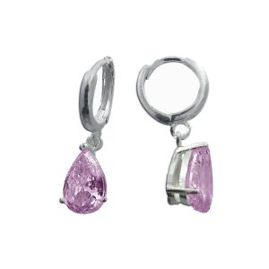 Aretes huggies semi colgantes con circonia de gota plata