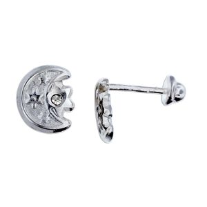 Aretes media luna con una estrella y circonias plata