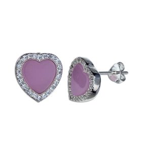 Aretes de corazón de cristal halo de circonias plata