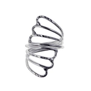 Anillo de alambre 2 aletas triples diamantado y liso plata