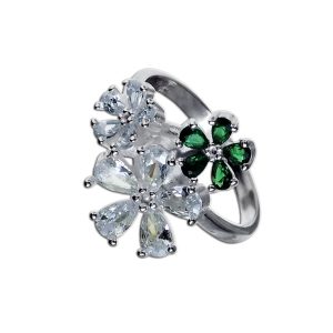 Anillo en forma de flor con circonias plata